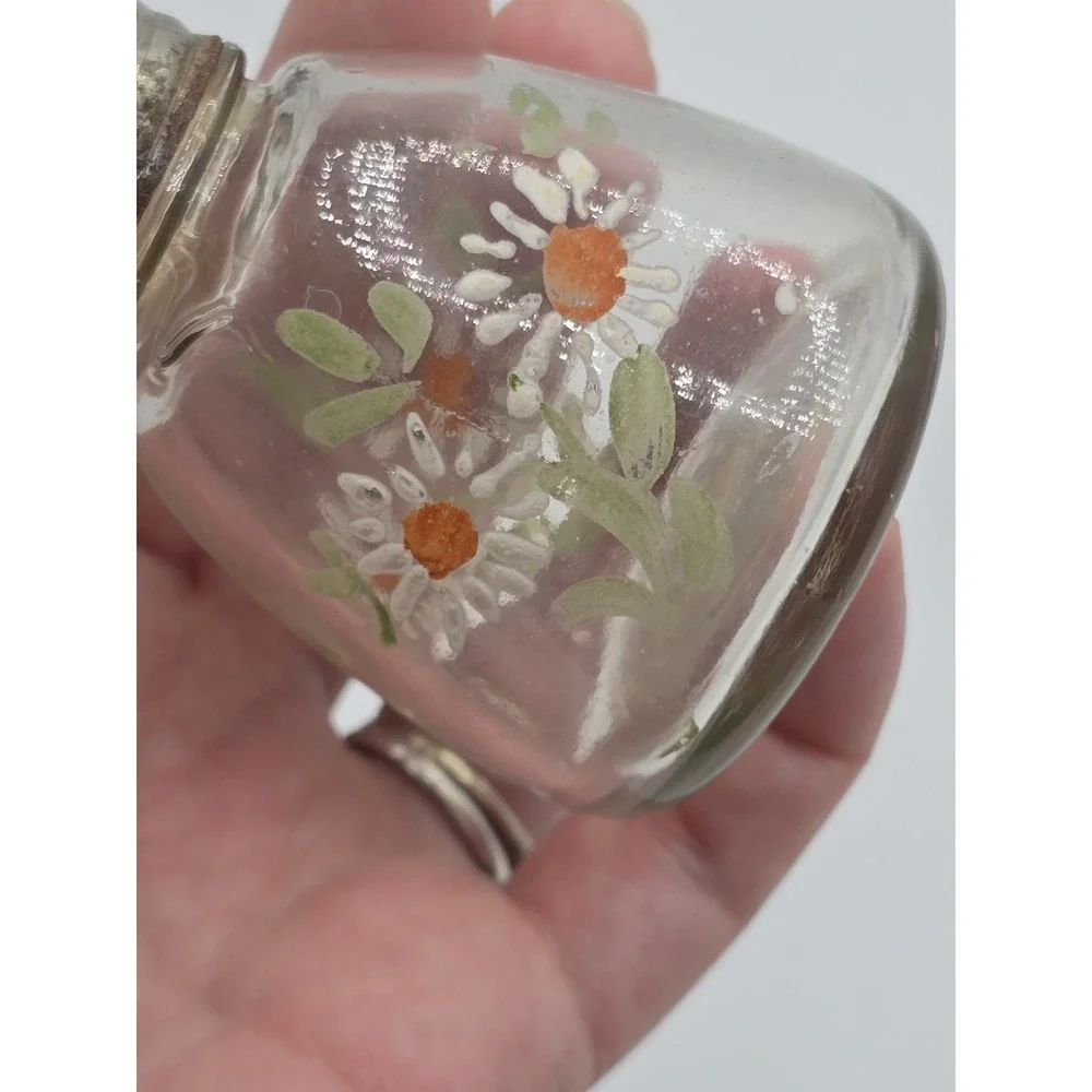 Vintage Hand Painted Daisy Floral Glass salt &‎ pepper shakers